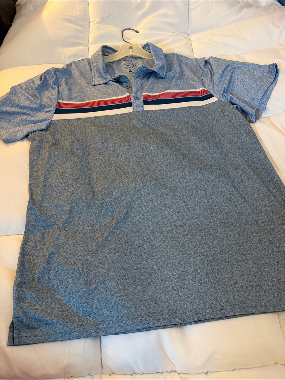 Men's Blue Quick Dry Polo Shirt with Stripe Detail